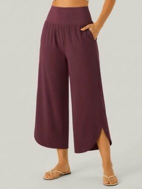 Halara Breezeful High Waisted Tummy Control Split Hem Crop Deep Red Pants NWT L